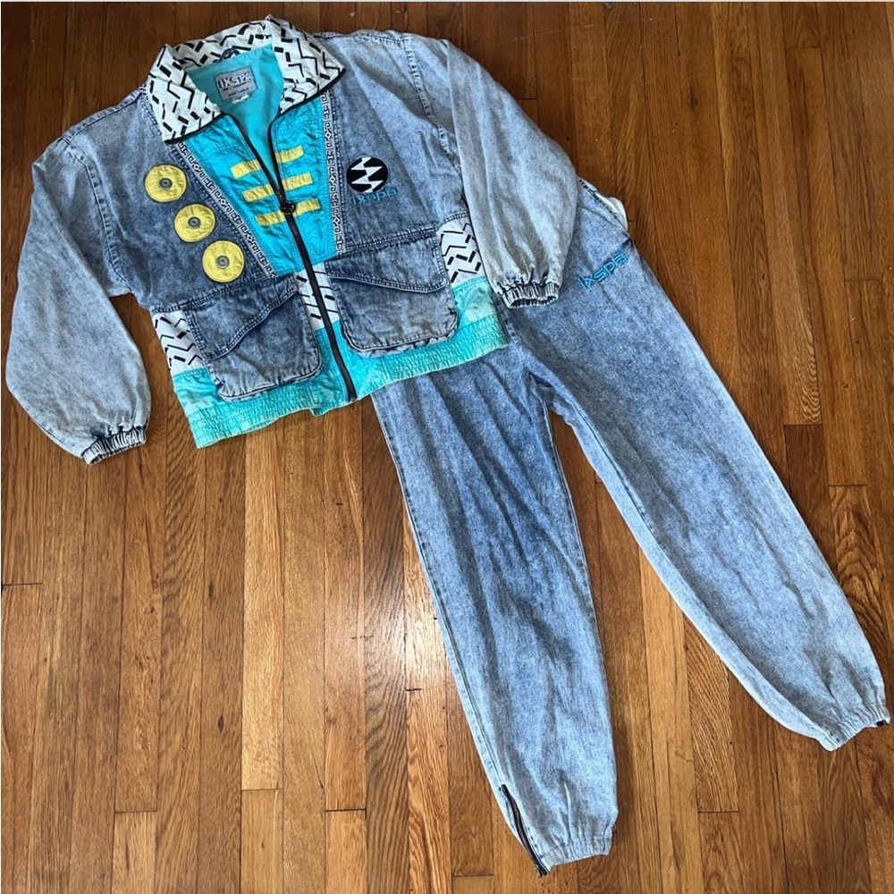 Vintage Jamie Sadock Ixspa Denim-ish Acid Wash 2 Piece Track Suit Windbreaker M